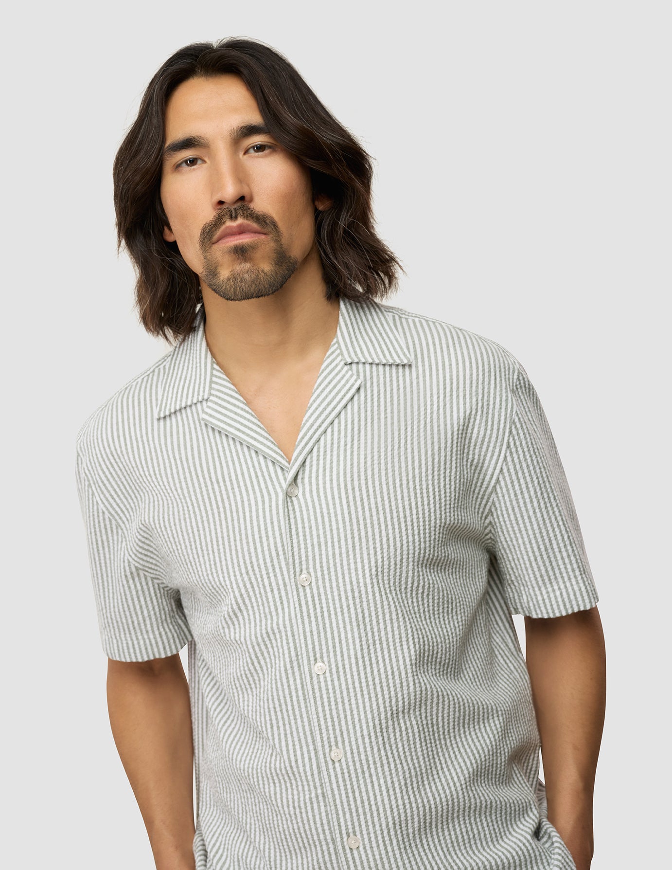 Seersucker Short Sleeve Shirt Green Stripes